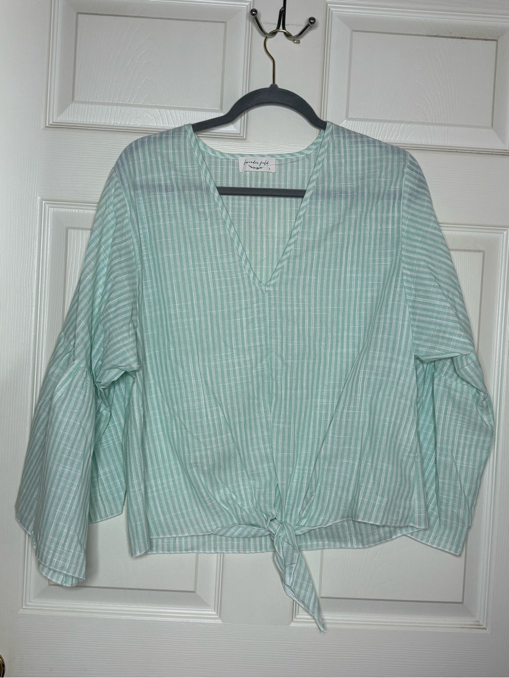 Lavender field blouse striped wide flare sleeves tie front cotton